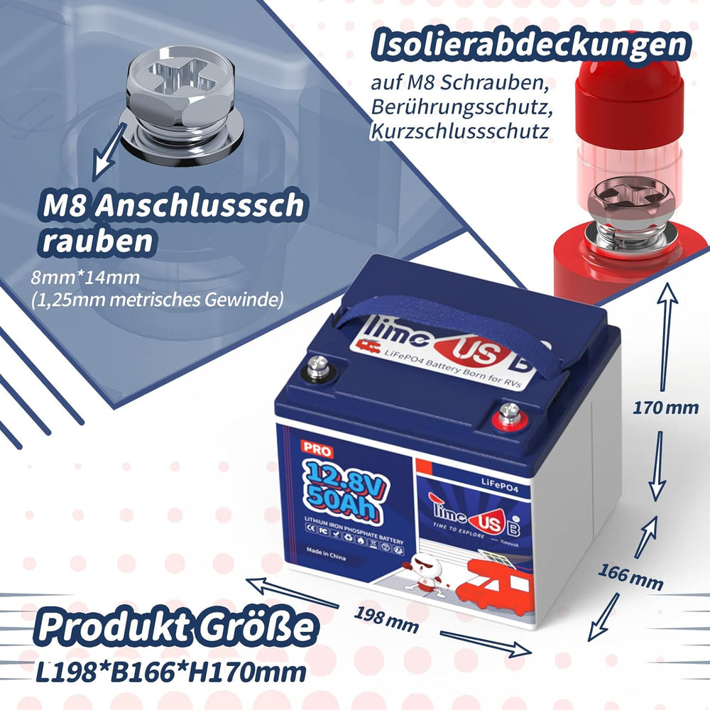 Timeusb LiFePO4 50Ah Pro Lithium Batterie 12V