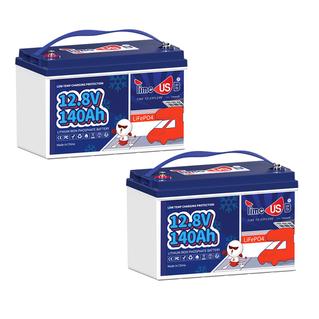 2 Stück Timeusb Lithium Batterie 140Ah LiFePO4 12V