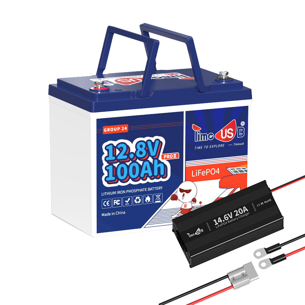 1 Stuck Timeusb Solarbatterie 12V LiFePO4 100Ah Mini Group24 mit 14.6V 20A Ladegerat