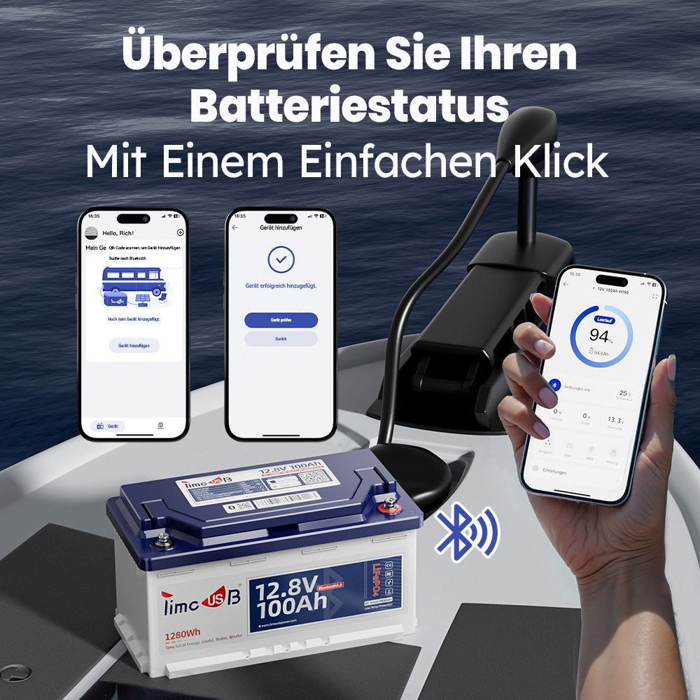 Tax free - Timeusb 12V 100Ah H190 Smart Batterie mit Bluetooth und Tieftemperaturschutz