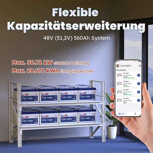 Kapazitätserweiterung von Timeusb 140Ah Smart Batterie 12V LiFePO4 mit Bluetooth Funktion