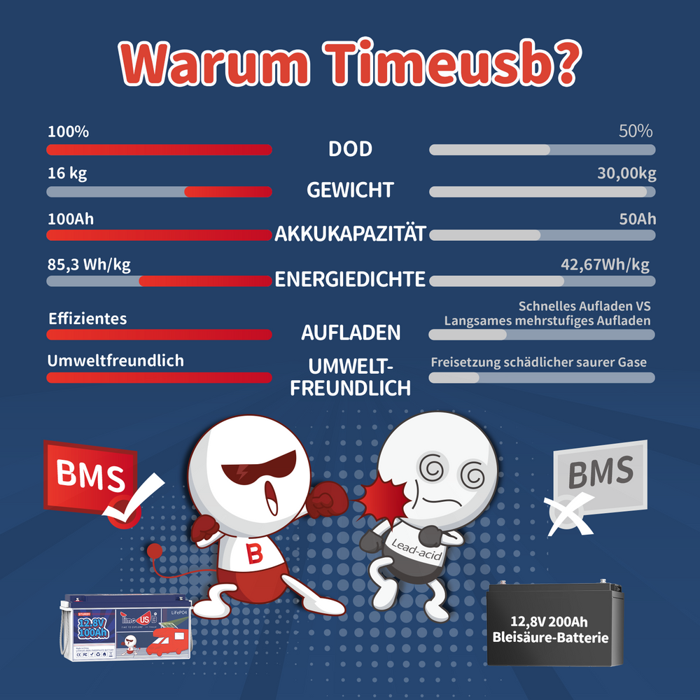 Gebraucht - Wie neu - Timeusb LiFePO4 100Ah Sturdy 12V Batterie, Kapazität 110Ah