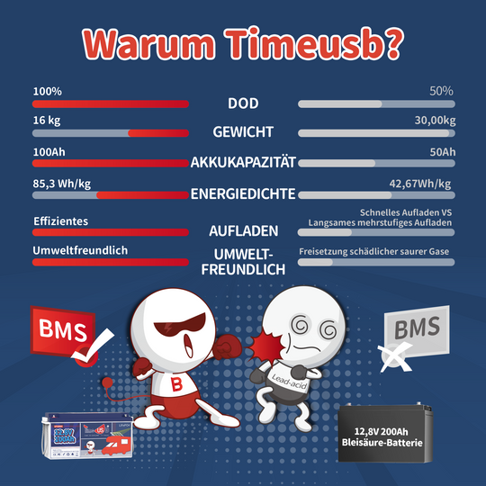 Gebraucht - Wie neu - Timeusb LiFePO4 100Ah Sturdy 12V Batterie, Kapazität 110Ah