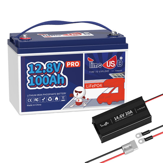 Timeusb LiFePO4 100Ah Pro Batterie 12V mit 20A Ladegerät 12V
