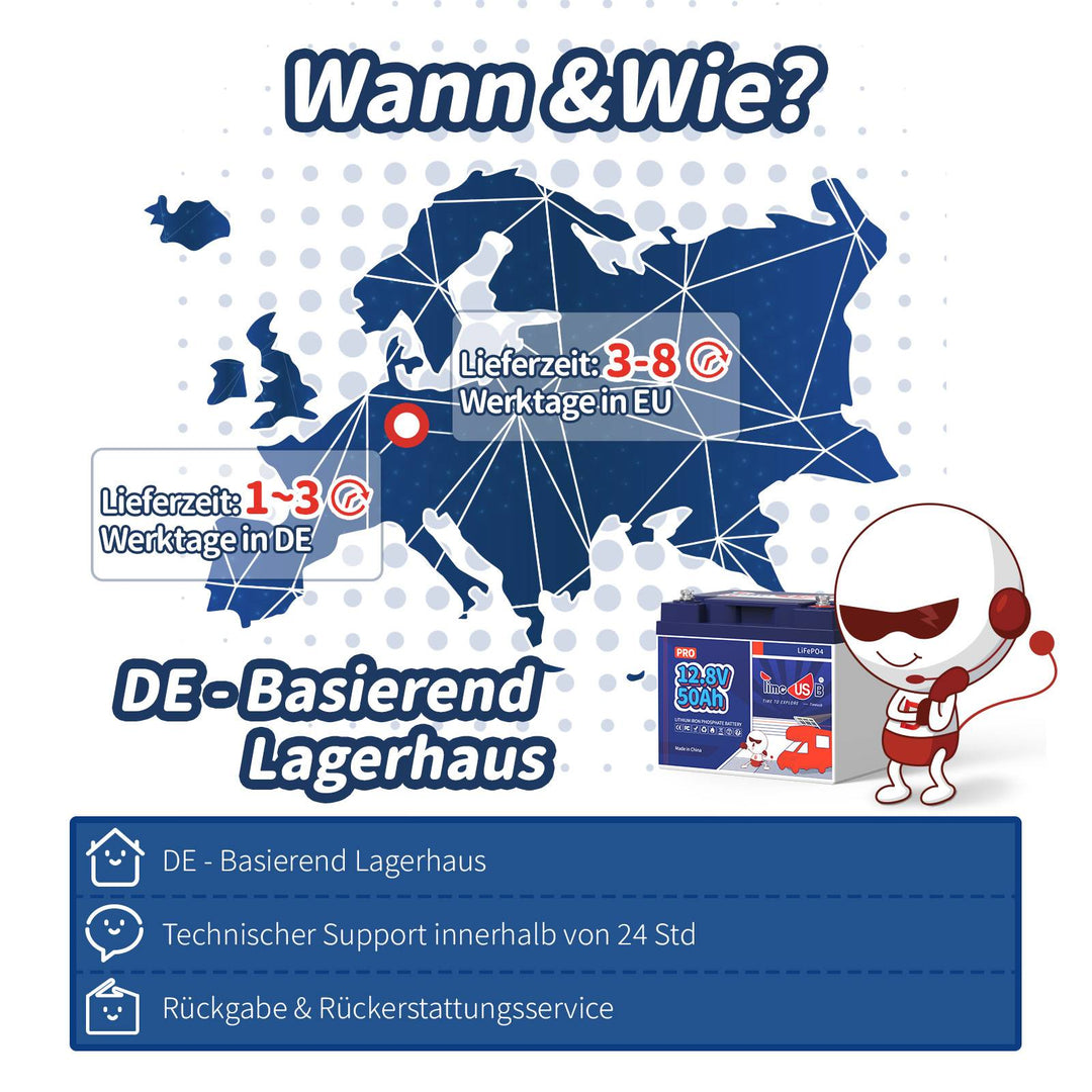 Gebraucht - Wie neu - Timeusb LiFePO4 50Ah Pro Lithium Batterie 12V