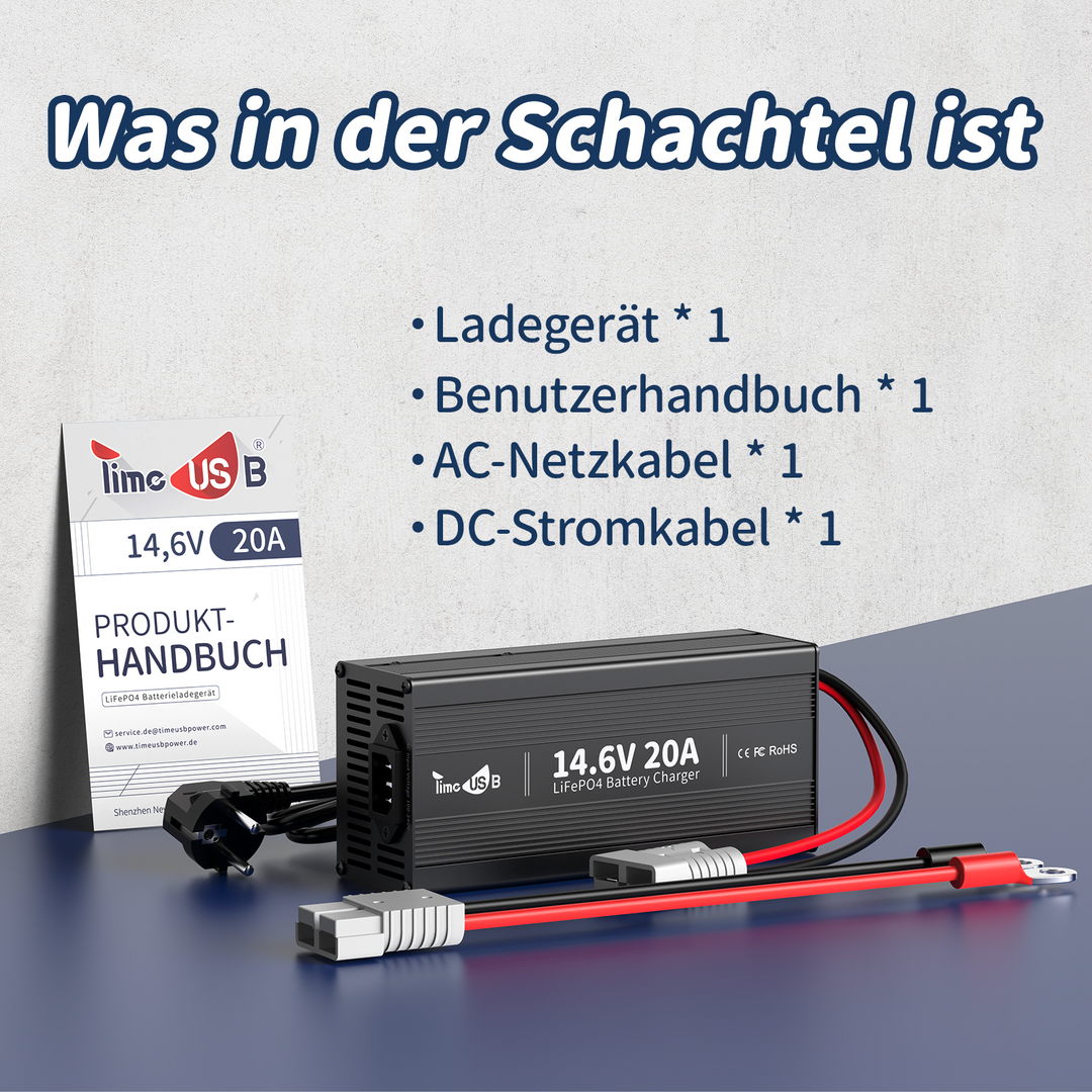 Gebraucht - Wie neu - Timeusb Ladegerät LiFePO4 14,6V 20A für 12V Batterie