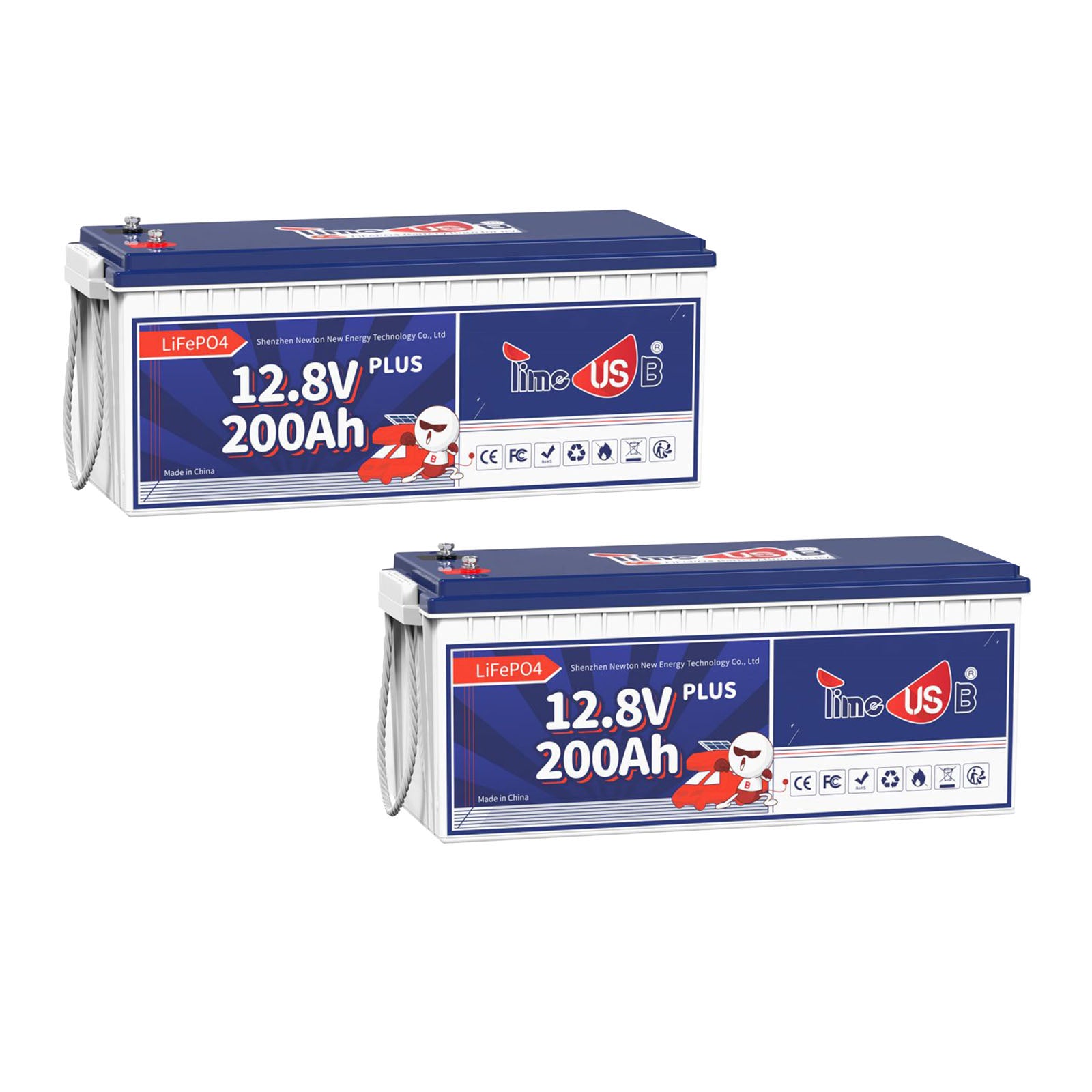 2 Stück Timeusb LiFePO4 200Ah Plus 12 Volt Batterie