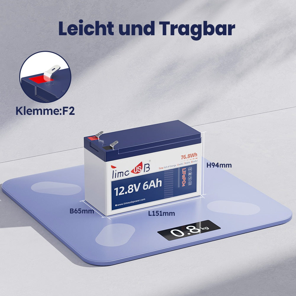 TImeusb 12V 6Ah LiFePO4 Batteriegröße