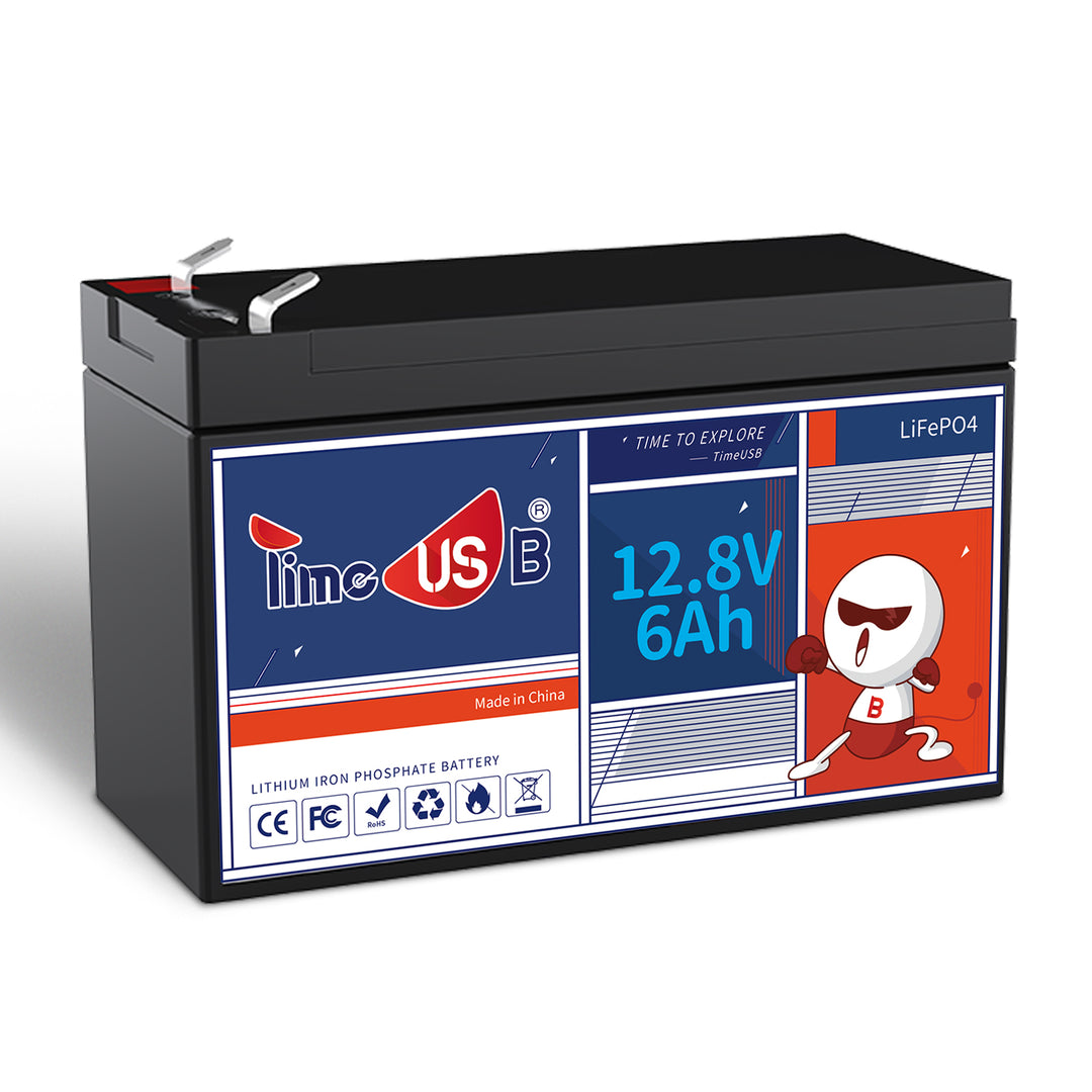 Batterie Timeusb 6Ah LiFePO4 12V | GTC 76,8 Wh et 6 A