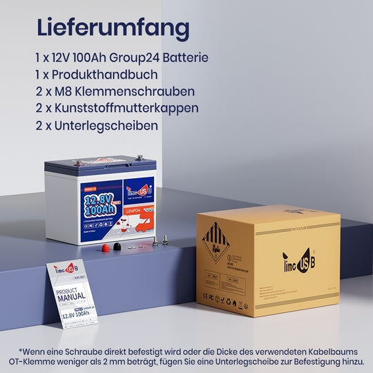 12V 100Ah Mini Batterie Produktpaketinhalt
