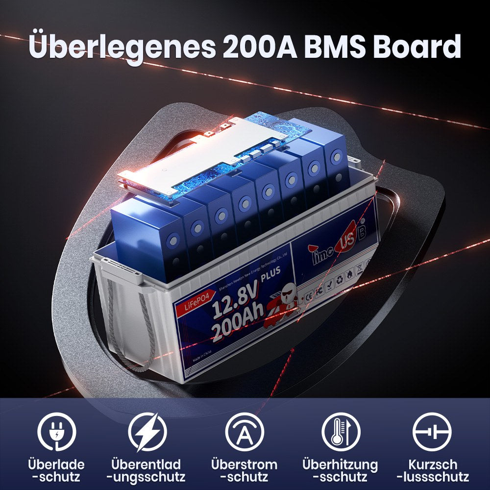 Lifepo4 200AH 12V Batterie Mit Bluetooth - Perfekt Für Camping, Wohnmobile & Solaranlagen