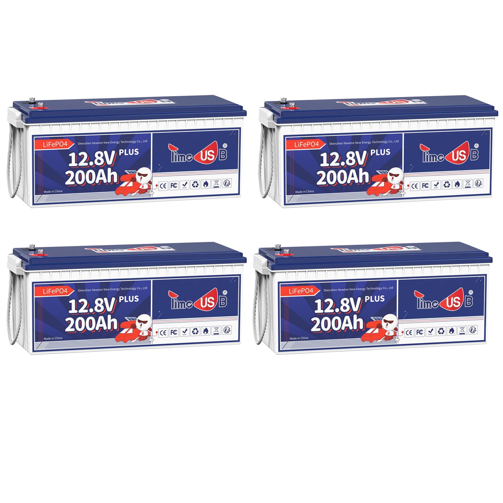 4 Stück Timeusb LiFePO4 200Ah Plus 12 Volt Batterie