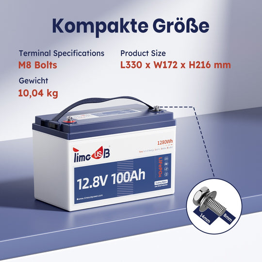 Batteriegrößen 12V 100Ah LiFePO4 Batterie