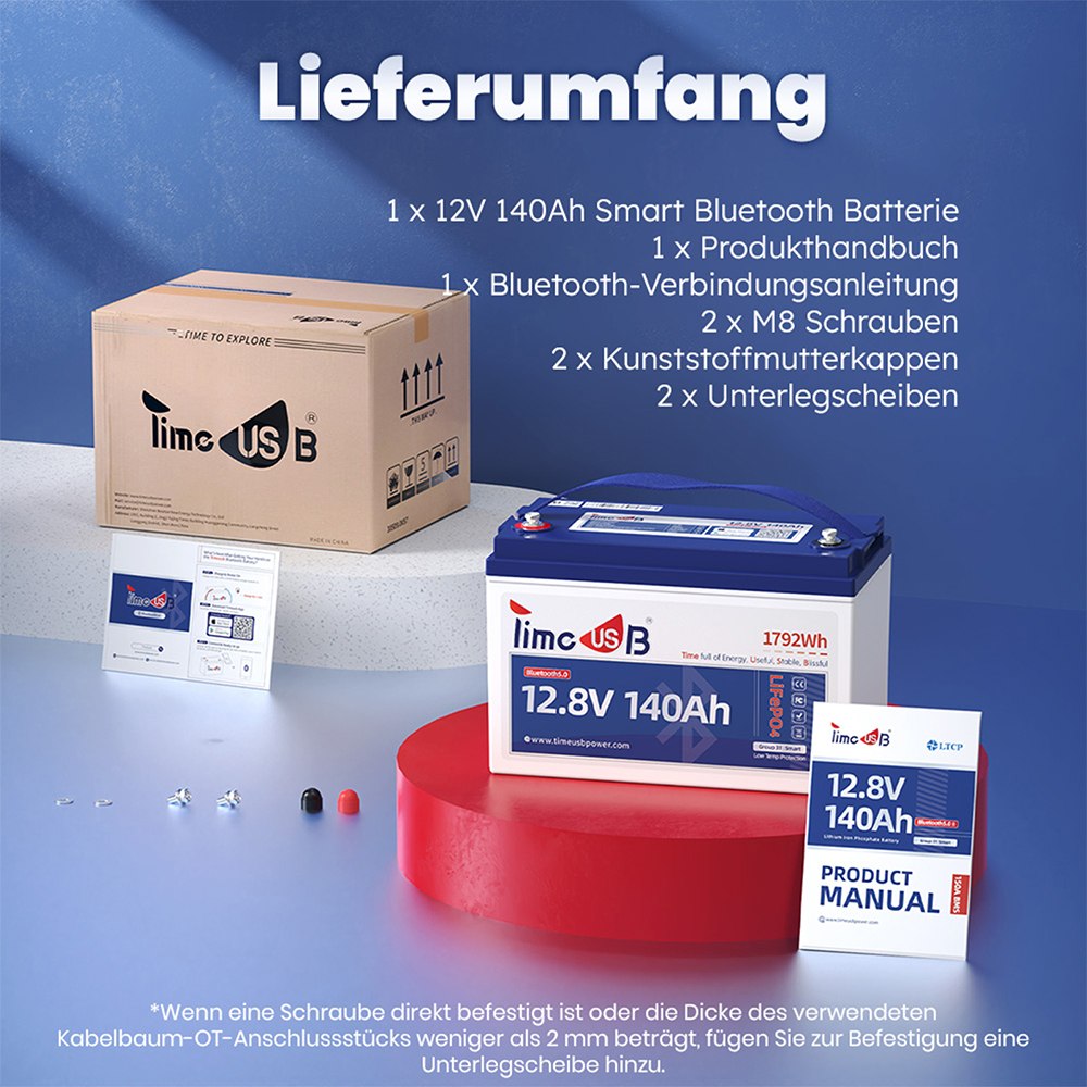 Lieferumfang von Timeusb LiFePO4 12V Smart Batterie 140Ah