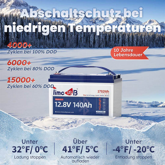 Tieftemperaturschutz von Timeusb 12V 140Ah Smart Batterie