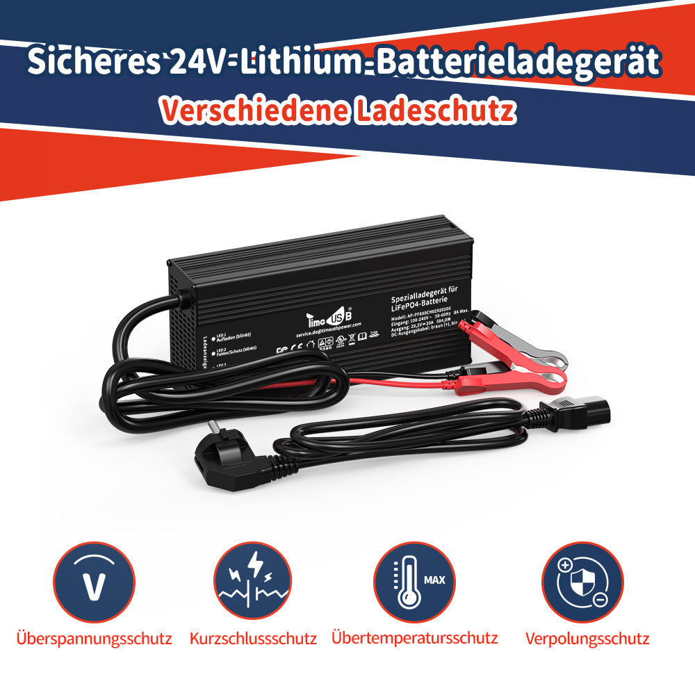 Gebraucht - Wie neu - Timeusb LiFePO4 Ladegerät 29,2V 20A für 24 Volt Akku