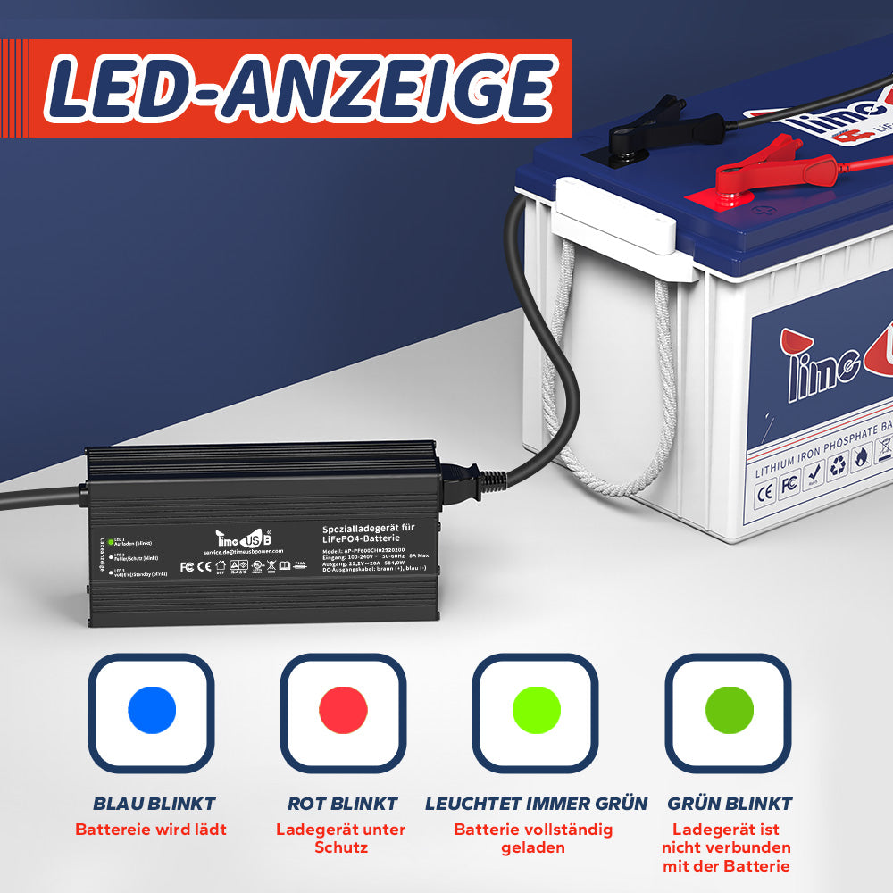 Gebraucht - Wie neu - Timeusb LiFePO4 Ladegerät 29,2V 20A für 24 Volt Akku