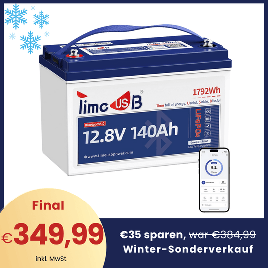 【❄Winter special sale】Timeusb LiFePO4 12V smart battery 140Ah with Bluetooth and low temperature protection