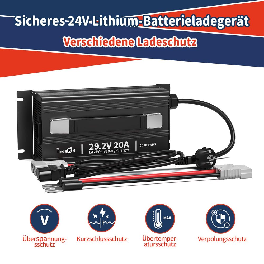 Gebraucht - Wie neu - Timeusb LiFePO4 Ladegerät 29,2V 20A für 24 Volt Akku