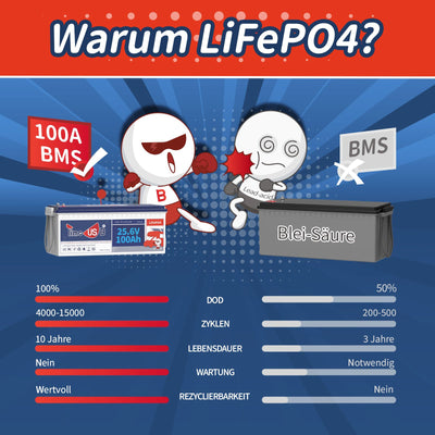 Timeusb 24V 100Ah LiFePO4 Batterie  | 2,56kWh & 2,56kW
